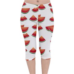 Summer Watermelon Pattern Velvet Capri Leggings 