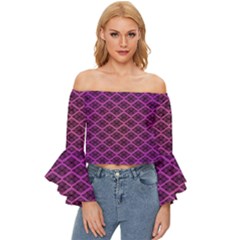 Pattern Texture Geometric Patterns Purple Off Shoulder Flutter Bell Sleeve Top