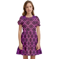 Pattern Texture Geometric Patterns Purple Kids  Puff Sleeved Dress