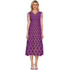 Pattern Texture Geometric Patterns Purple V-neck Drawstring Shoulder Sleeveless Maxi Dress by Dutashop