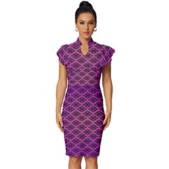 Pattern Texture Geometric Patterns Purple Vintage Frill Sleeve V-neck Bodycon Dress by Dutashop