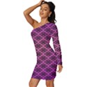 Pattern Texture Geometric Patterns Purple Long Sleeve One Shoulder Mini Dress View2