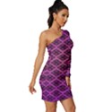 Pattern Texture Geometric Patterns Purple Long Sleeve One Shoulder Mini Dress View3