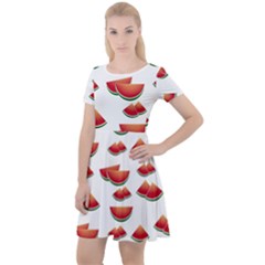 Summer Watermelon Pattern Cap Sleeve Velour Dress 