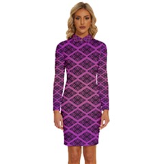 Pattern Texture Geometric Patterns Purple Long Sleeve Shirt Collar Bodycon Dress by Dutashop