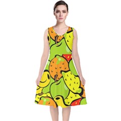 Fruit Food Wallpaper V-neck Midi Sleeveless Dress  by Dutashop