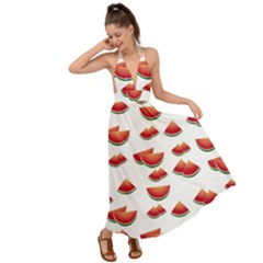 Summer Watermelon Pattern Backless Maxi Beach Dress