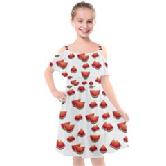 Summer Watermelon Pattern Kids  Cut Out Shoulders Chiffon Dress