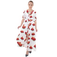 Summer Watermelon Pattern Waist Tie Boho Maxi Dress