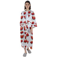 Summer Watermelon Pattern Maxi Satin Kimono