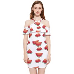 Summer Watermelon Pattern Shoulder Frill Bodycon Summer Dress