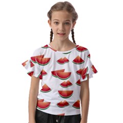 Summer Watermelon Pattern Kids  Cut Out Flutter Sleeves