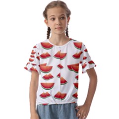 Summer Watermelon Pattern Kids  Cuff Sleeve Scrunch Bottom T-shirt