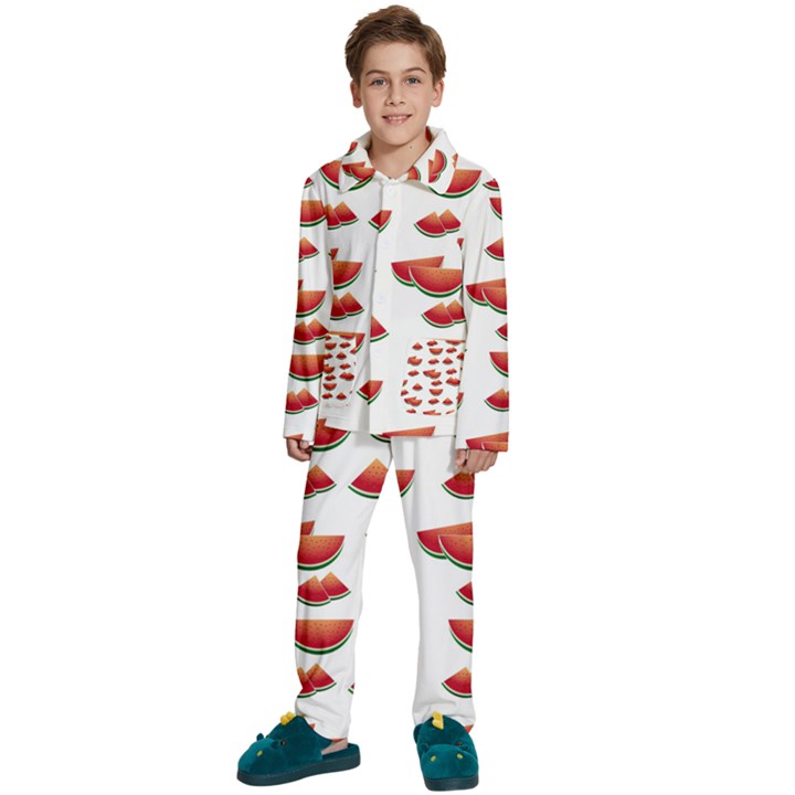 Summer Watermelon Pattern Kids  Long Sleeve Velvet Pajamas Set