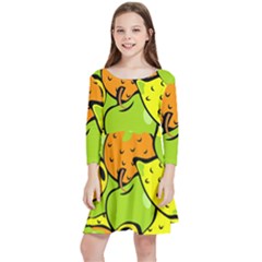 Fruit Food Wallpaper Kids  Quarter Sleeve Skater Dress by Dutashop