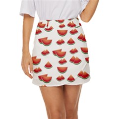 Summer Watermelon Pattern Mini Front Wrap Skirt