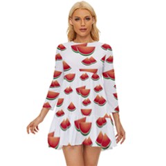 Summer Watermelon Pattern Long Sleeve Babydoll Dress by Dutashop