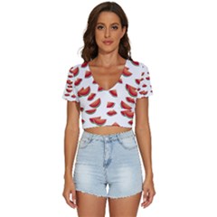 Summer Watermelon Pattern V-neck Crop Top