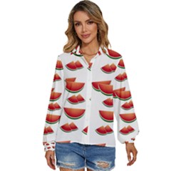 Summer Watermelon Pattern Women s Long Sleeve Button Up Shirt