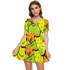 Fruit Food Wallpaper Tiered Short Sleeve Babydoll Dress