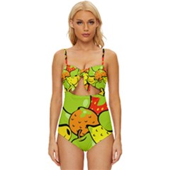 Fruit Food Wallpaper Knot Front One-piece Swimsuit by Dutashop