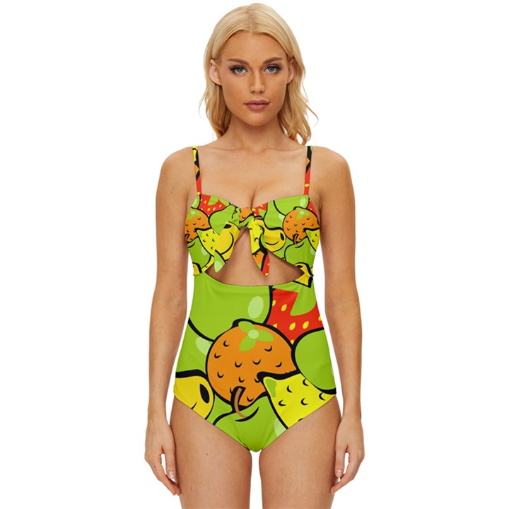 Fruit Food Wallpaper Knot Front One-Piece Swimsuit