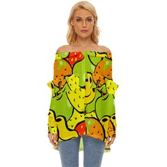 Fruit Food Wallpaper Off Shoulder Chiffon Pocket Shirt by Dutashop