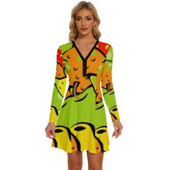 Fruit Food Wallpaper Long Sleeve Deep V Mini Dress  by Dutashop