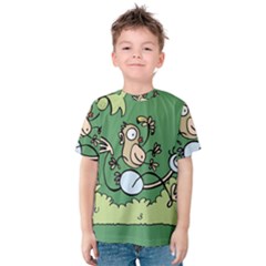 Ostrich Jungle Monkey Plants Kids  Cotton T-shirt