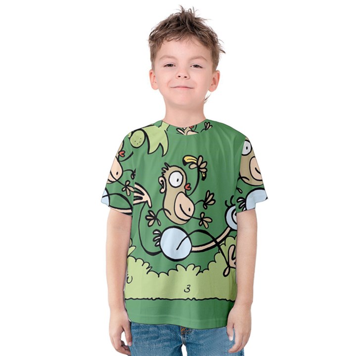 Ostrich Jungle Monkey Plants Kids  Cotton T-Shirt