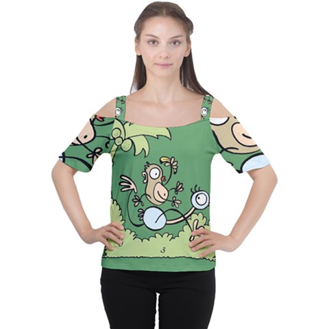 Ostrich Jungle Monkey Plants Cutout Shoulder T-shirt by Bajindul