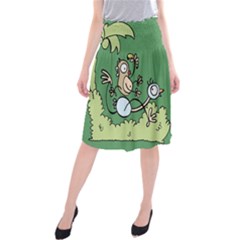 Ostrich Jungle Monkey Plants Midi Beach Skirt by Bajindul