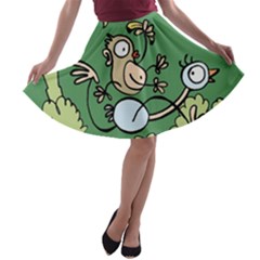 Ostrich Jungle Monkey Plants A-line Skater Skirt by Bajindul