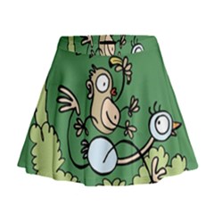 Ostrich Jungle Monkey Plants Mini Flare Skirt by Bajindul