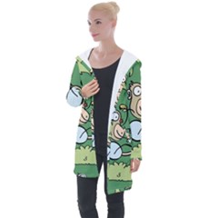 Ostrich Jungle Monkey Plants Longline Hooded Cardigan by Bajindul