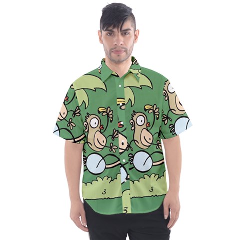 Ostrich Jungle Monkey Plants Men s Short Sleeve Shirt by Bajindul