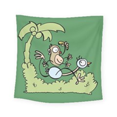 Ostrich Jungle Monkey Plants Square Tapestry (small)