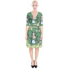 Ostrich Jungle Monkey Plants Wrap Up Cocktail Dress by Bajindul