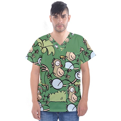 Ostrich Jungle Monkey Plants Men s V-neck Scrub Top by Bajindul