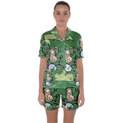 Ostrich Jungle Monkey Plants Satin Short Sleeve Pajamas Set by Bajindul