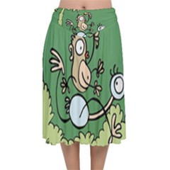 Ostrich Jungle Monkey Plants Velvet Flared Midi Skirt by Bajindul