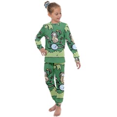 Ostrich Jungle Monkey Plants Kids  Long Sleeve Set 