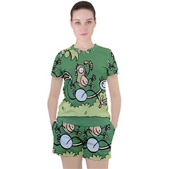 Ostrich Jungle Monkey Plants Women s T-shirt And Shorts Set