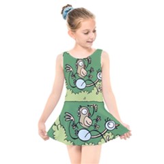 Ostrich Jungle Monkey Plants Kids  Skater Dress Swimsuit by Bajindul