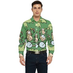 Ostrich Jungle Monkey Plants Men s Long Sleeve Pocket Shirt  by Bajindul