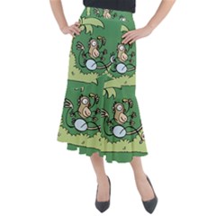 Ostrich Jungle Monkey Plants Midi Mermaid Skirt by Bajindul