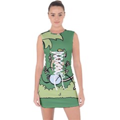 Ostrich Jungle Monkey Plants Lace Up Front Bodycon Dress by Bajindul