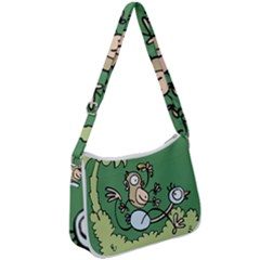 Ostrich Jungle Monkey Plants Zip Up Shoulder Bag by Bajindul