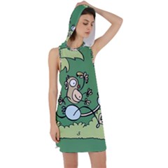 Ostrich Jungle Monkey Plants Racer Back Hoodie Dress by Bajindul