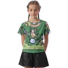 Ostrich Jungle Monkey Plants Kids  Front Cut T-shirt by Bajindul